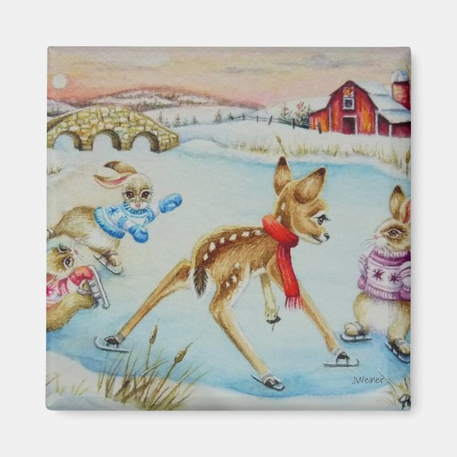 Kaninchen & Fais Skaten Wasserfarben Kunst, Dichtu Magnet (Vorne)