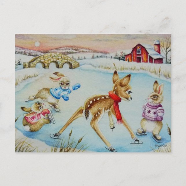 Kaninchen & Fais Skaten Wasserfarben Kunst, Dichtu Postkarte (Vorderseite)