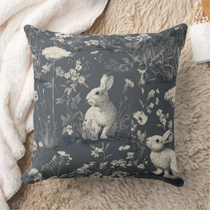 Kaninchen-Garten Botanical Schwarz-Toile-Muster Kissen