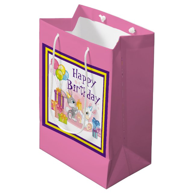 Kaninchen Geburtstag Mittlere Geschenktüte (Vorderseite Schrägansicht)