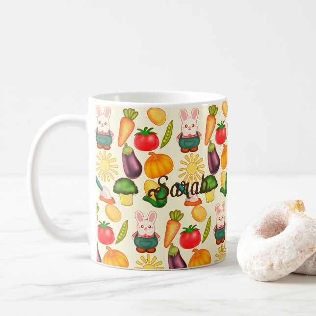 Kaninchen Gemüsesorten Bauer Kaffeetasse (Mit Donut)