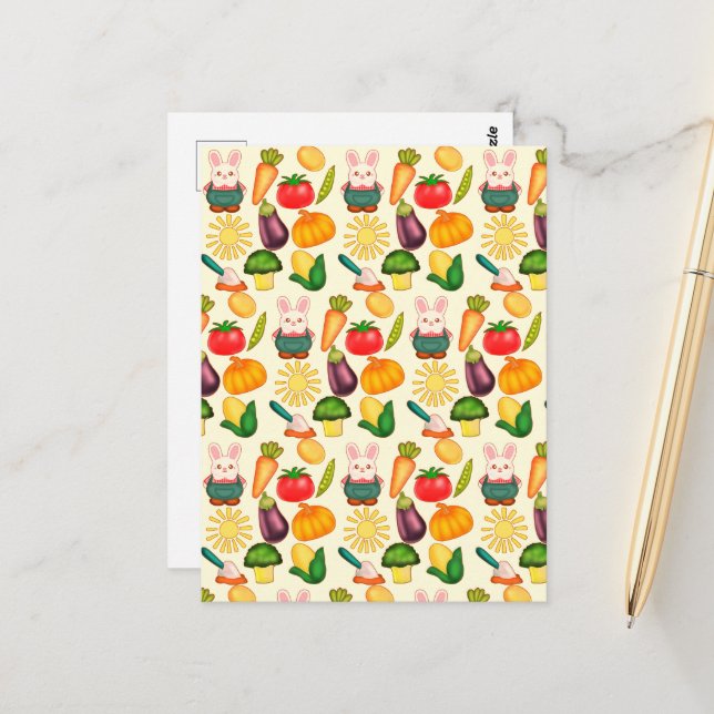 Kaninchen Gemüsesorten Bauer Postkarte (Vorderseite/Rückseite Beispiel)
