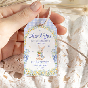 Kaninchen Gingham Blau Baby Shower Dankeschön-Gesc Geschenkanhänger