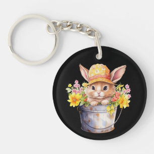 Kaninchen-Grafik für Mädchen Floral Frühlingszeit Schlüsselanhänger