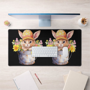 Kaninchen-Grafik für Mädchen Floral Frühlingszeit  Schreibtischunterlage