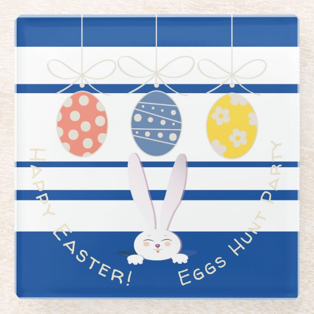 Kaninchen Happy Easter Eggs Jagen Frühjahr Party M Glasuntersetzer (Vorderseite)