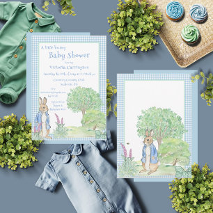 Kaninchen Häschen Grün Blau Baby Shower Einladung