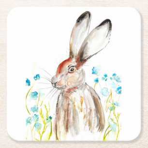 Kaninchen Hase Floral Tier Wildtiere Niedlich Rechteckiger Pappuntersetzer