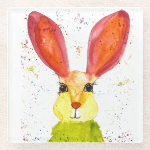 Kaninchen Hase Florales Tier Wildtier Süß Glas Glasuntersetzer