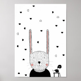 Kaninchen-Illustration, moderne Wandkunst für Kind Poster