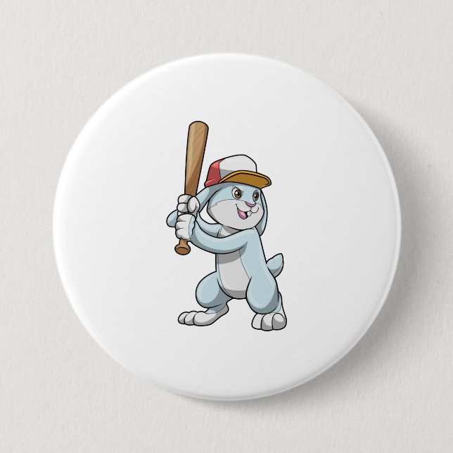 Kaninchen im Baseball mit Baseballschläger Button (Vorderseite)