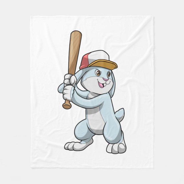 Kaninchen im Baseball mit Baseballschläger Fleecedecke (Vorderseite)