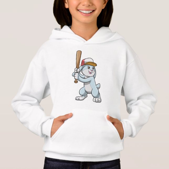 Kaninchen im Baseball mit Baseballschläger Hoodie (Vorderseite)
