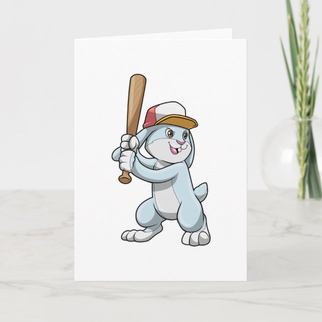 Kaninchen im Baseball mit Baseballschläger Karte (Vorderseite)