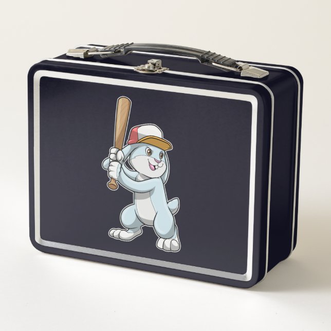 Kaninchen im Baseball mit Baseballschläger Metall Brotdose (Vorderseite)
