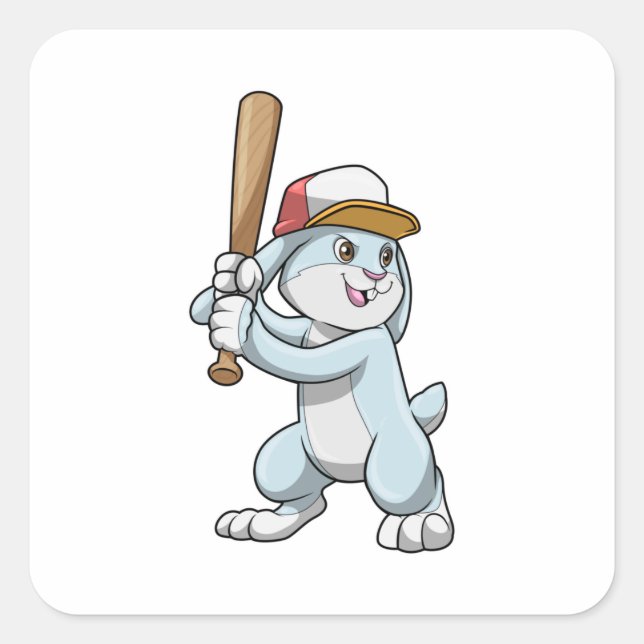 Kaninchen im Baseball mit Baseballschläger Quadratischer Aufkleber (Vorderseite)