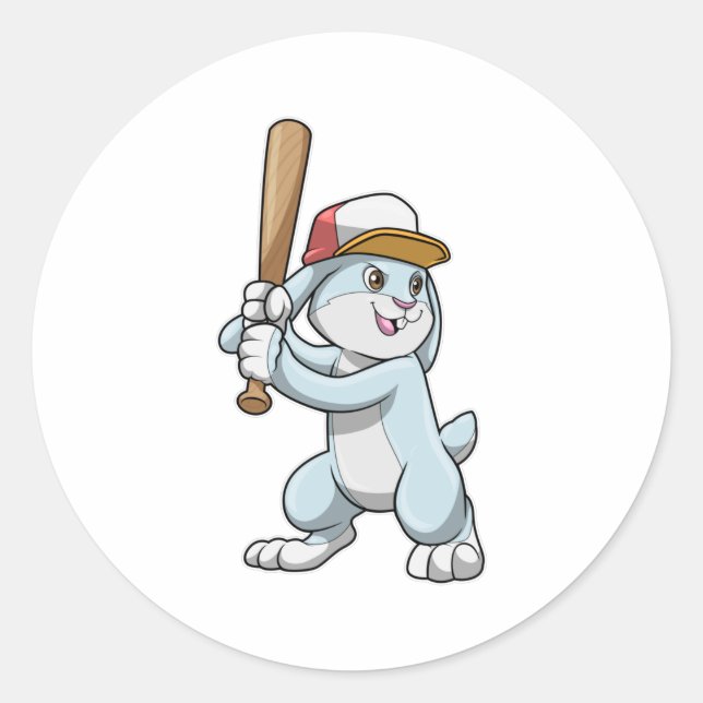 Kaninchen im Baseball mit Baseballschläger Runder Aufkleber (Vorderseite)