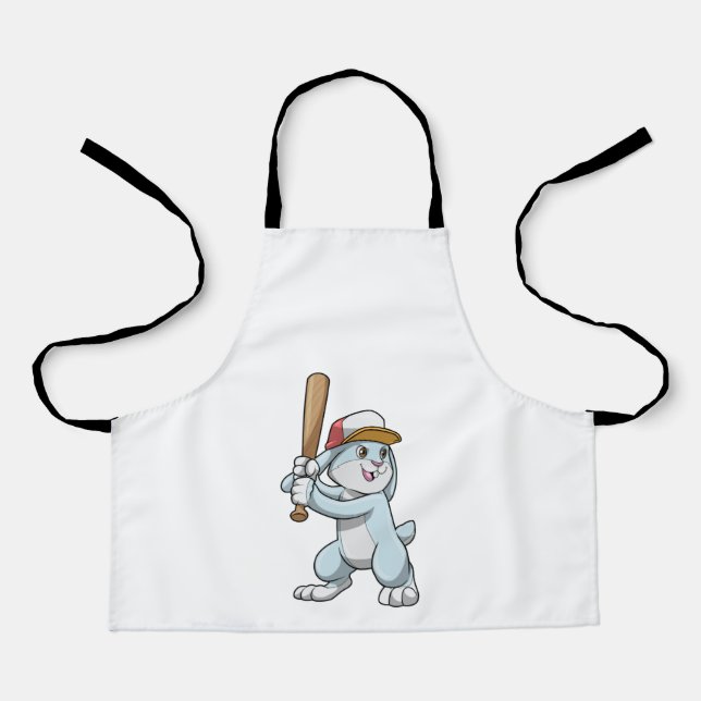 Kaninchen im Baseball mit Baseballschläger Schürze (Vorderseite)