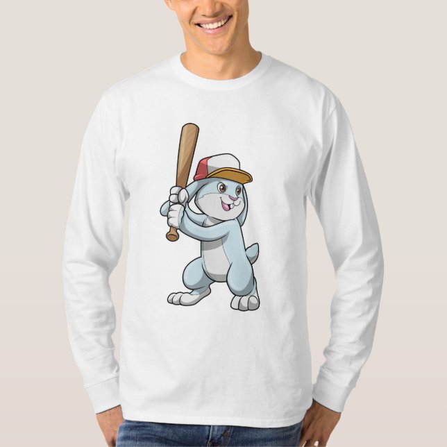 Kaninchen im Baseball mit Baseballschläger T-Shirt (Vorderseite)