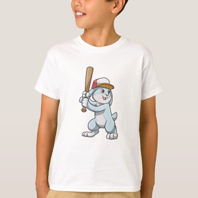 Kaninchen im Baseball mit Baseballschläger T-Shirt (Vorderseite)