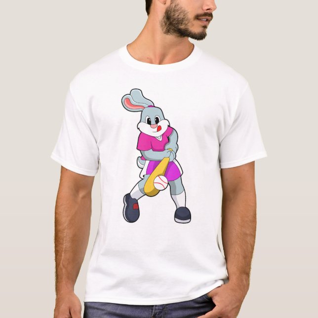 Kaninchen im Baseball mit Baseballschläger T-Shirt (Vorderseite)