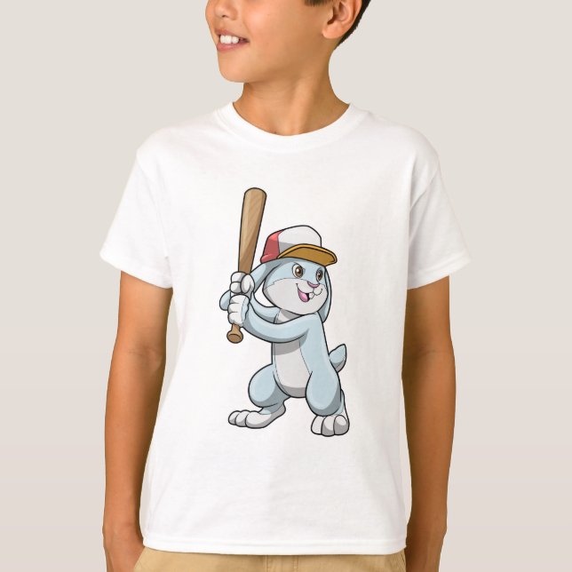 Kaninchen im Baseball mit Baseballschläger T-Shirt (Vorderseite)