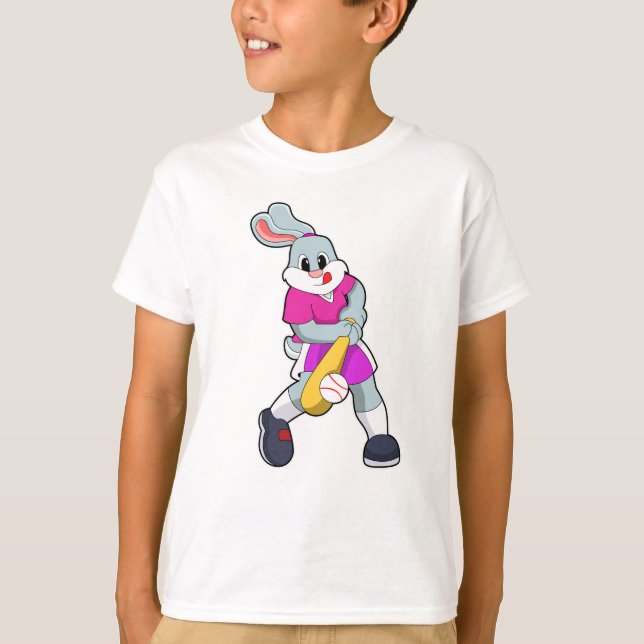 Kaninchen im Baseball mit Baseballschläger T-Shirt (Vorderseite)