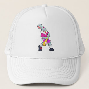 Kaninchen im Baseball mit Baseballschläger Truckerkappe