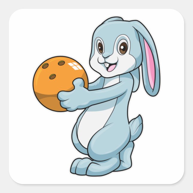 Kaninchen im Bowling mit Bowlingball Quadratischer Aufkleber (Vorderseite)