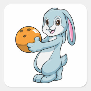 Kaninchen im Bowling mit Bowlingball Quadratischer Aufkleber