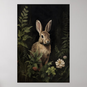 Kaninchen im grünen melancholischen Waldwanddruck, Poster
