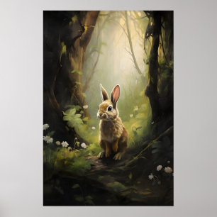 Kaninchen im grünen Wald Wandbild, Dark Academia Poster