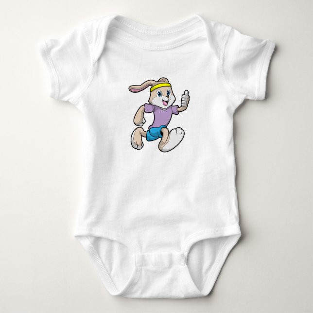 Kaninchen im Joggen mit Headband Baby Strampler (Vorderseite)