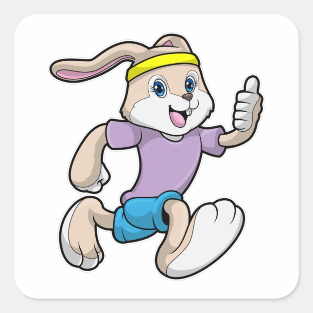 Kaninchen im Joggen mit Headband Quadratischer Aufkleber (Vorderseite)