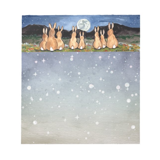 Kaninchen im Mond Starry Night Bunny Blue Animal Notizblock (Vorderseite)