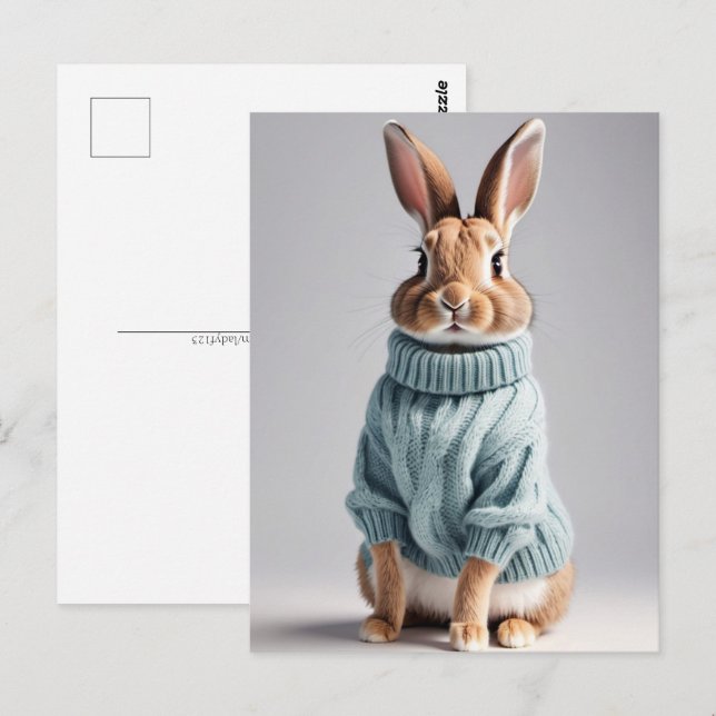 Kaninchen im Pullover, Postüberquerung Postkarte (Vorne/Hinten)