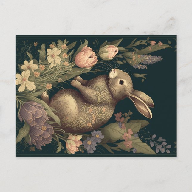 Kaninchen im Vintagen Garten Postkarte (Vorderseite)