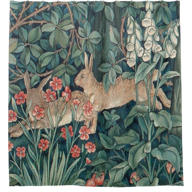 Kaninchen im Wald - William Morris Duschvorhang (Vorderseite)