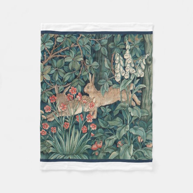 Kaninchen im Wald - William Morris Fleecedecke (Vorderseite)
