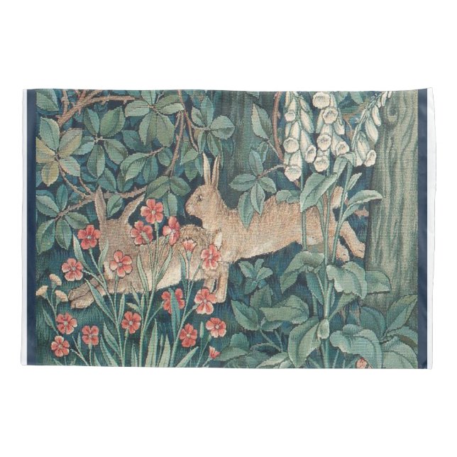 Kaninchen im Wald - William Morris Kissenbezug (Rückseite)