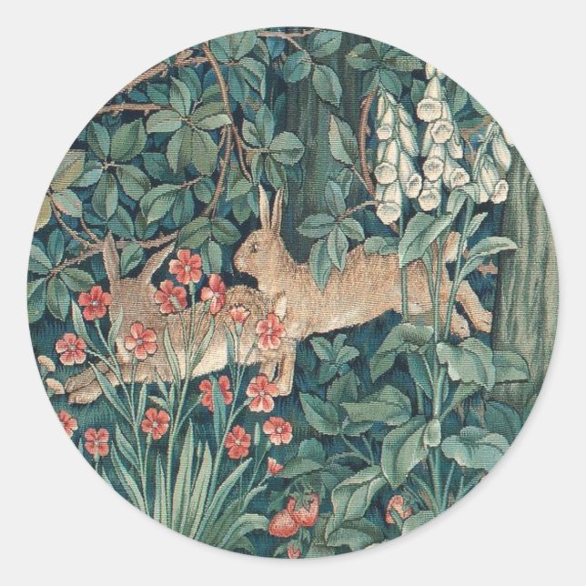 Kaninchen im Wald - William Morris Runder Aufkleber (Vorderseite)