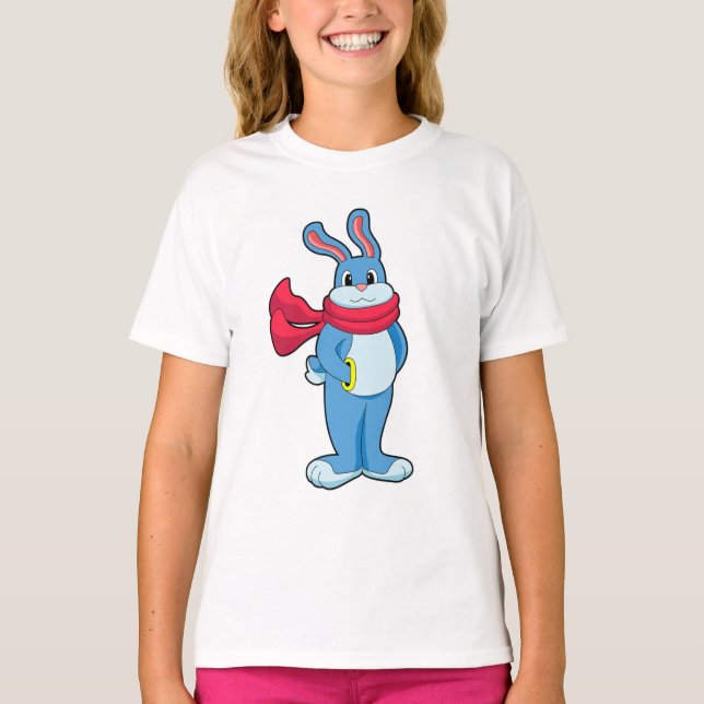 Kaninchen im Winter mit Scarf T-Shirt (Vorderseite)