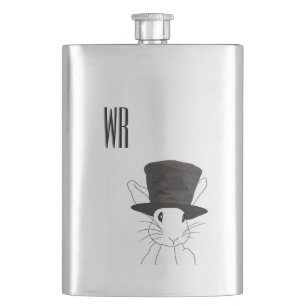 Kaninchen im Zylinder Monogramm Flachmann