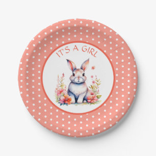 Kaninchen in Blume Es ist eine Girl Baby Dusche Pappteller