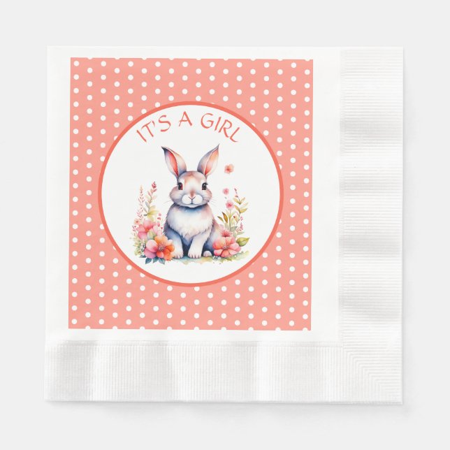 Kaninchen in Blume Es ist eine Girl Baby Dusche Serviette (Vorderseite)