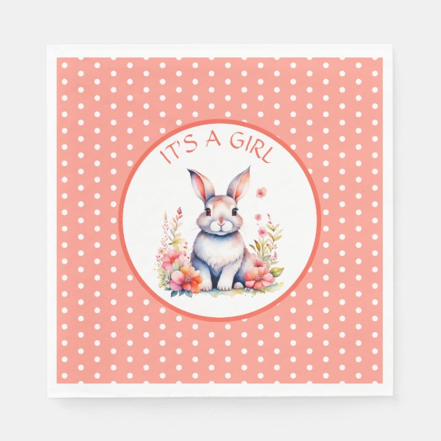 Kaninchen in Blume Es ist eine Girl Baby Dusche Serviette (Vorderseite)