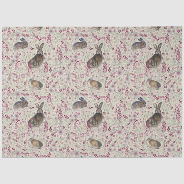 Kaninchen in den Gartenrosa-Blume Seidenpapier (Vorderseite)