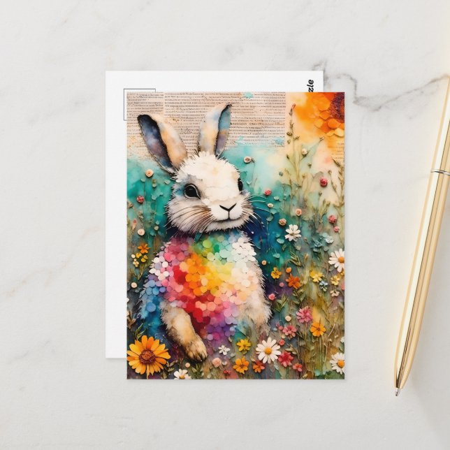 Kaninchen in den Wildblumen Postkarte (Vorderseite/Rückseite Beispiel)