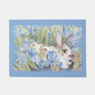 Kaninchen in der blauen niederländischen Iris Fußmatte