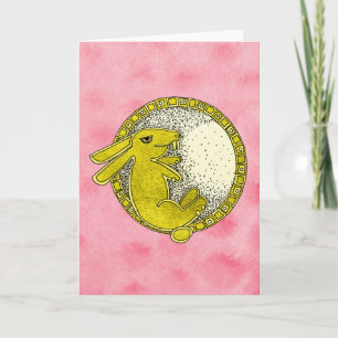 Kaninchen in der Mond-Gruß-Karte (Rosa und Gelb) Karte